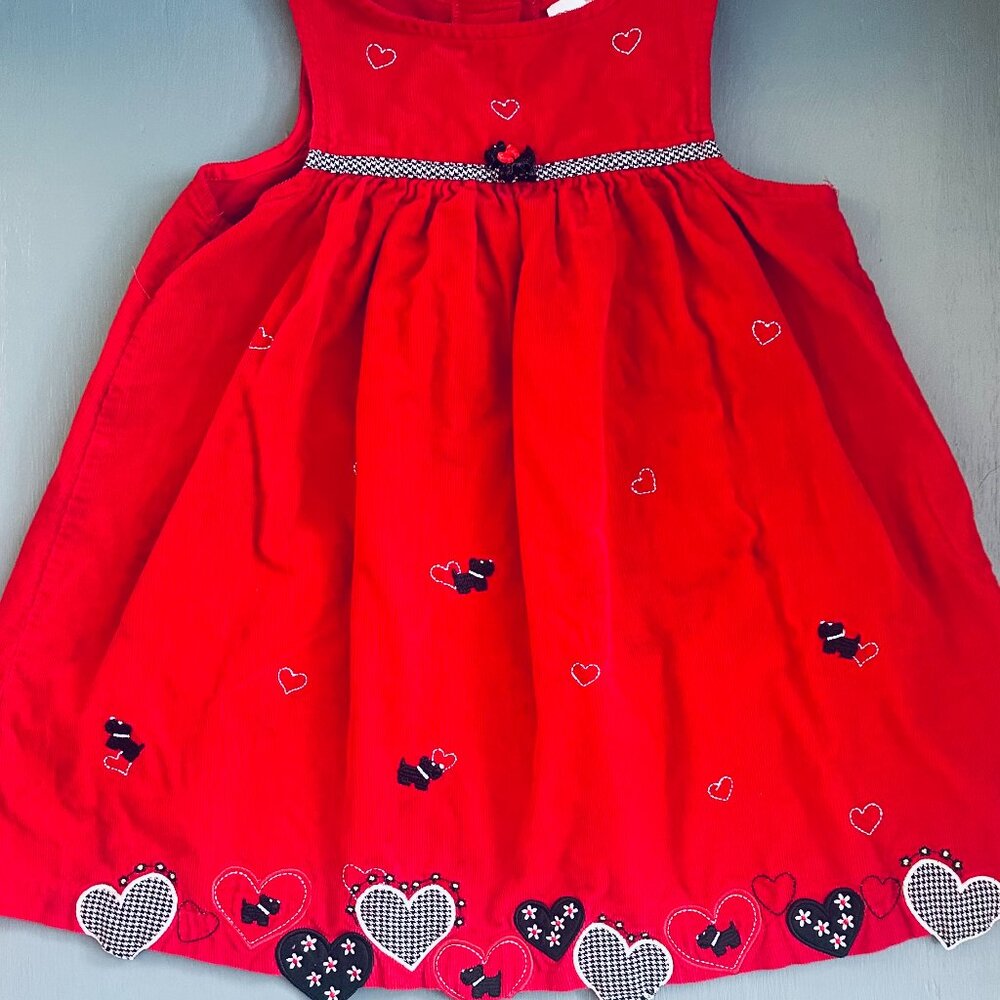 Rare Editions Girls Size 6 Red Corduroy Scottie Dog Heart Dress Holiday